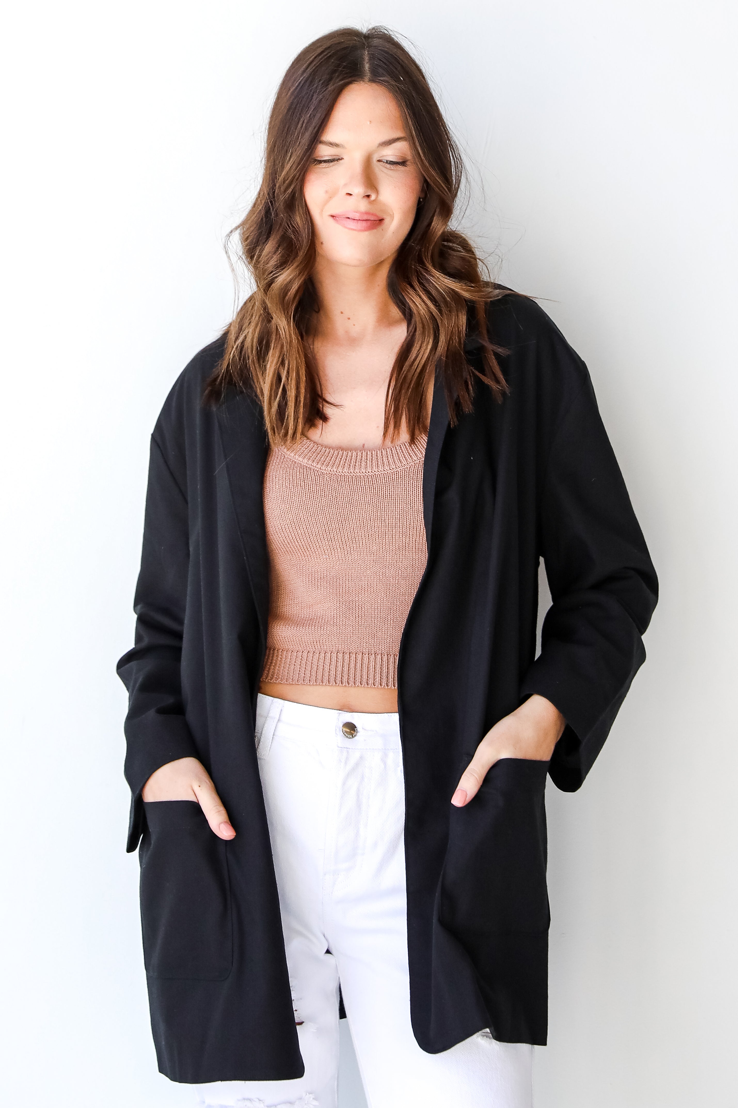 Linen Blazer in black front view