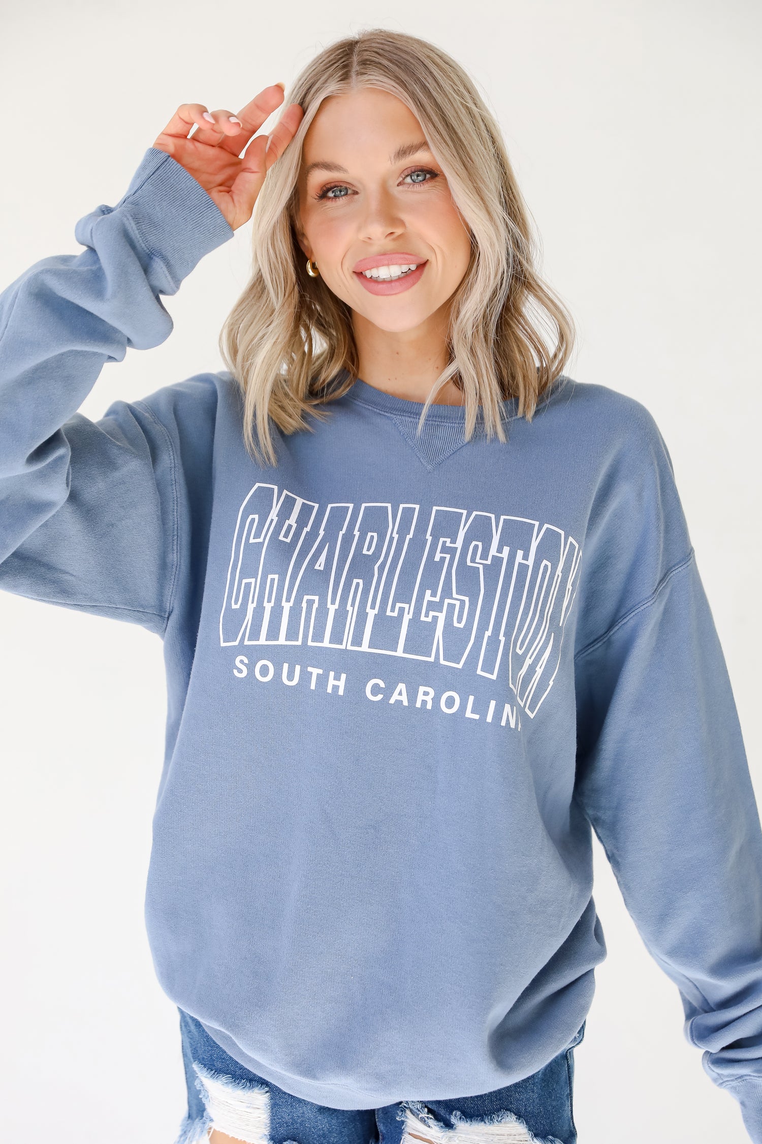 Light Blue Charleston South Carolina Pullover on model