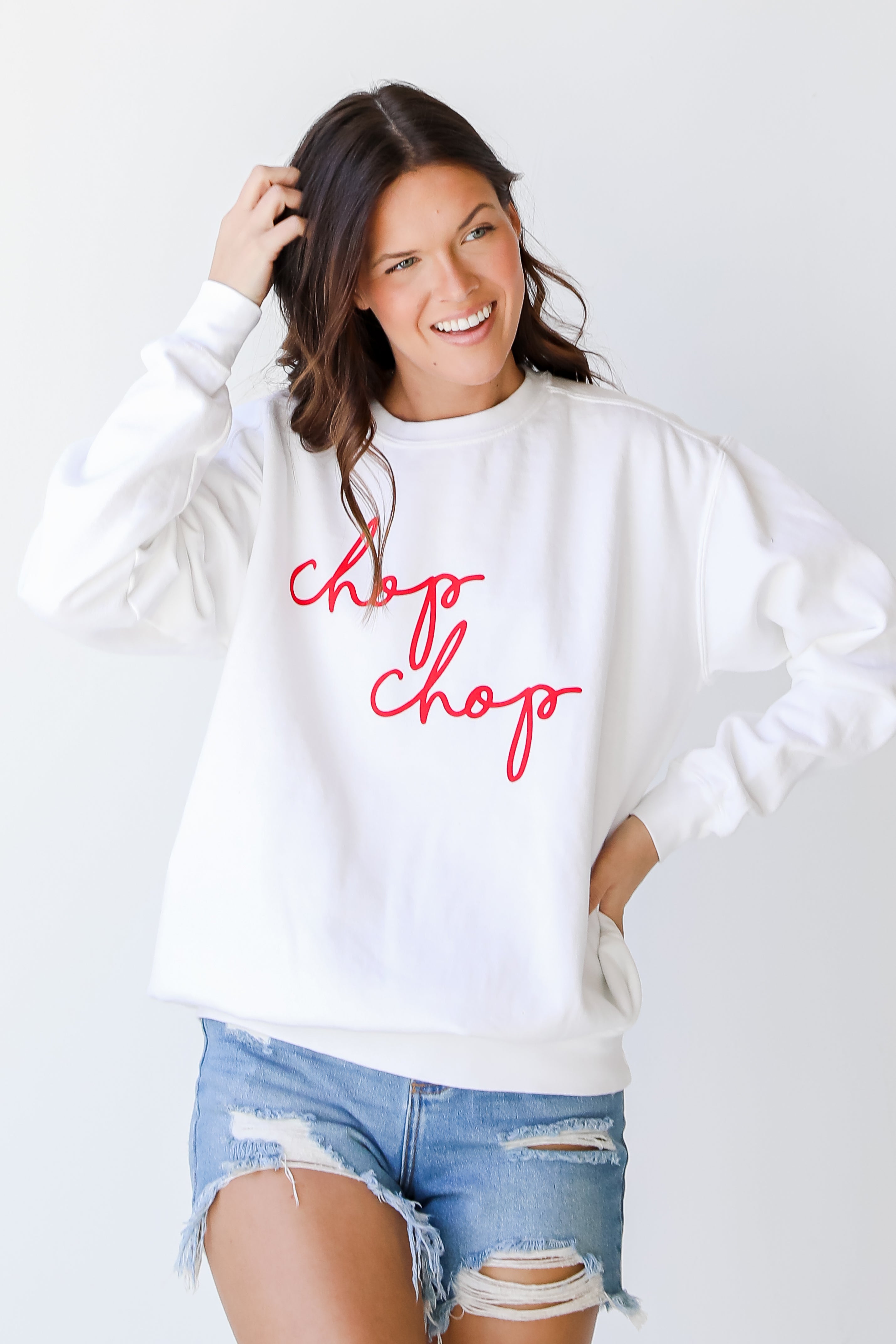 Chop Chop Script Pullover front view