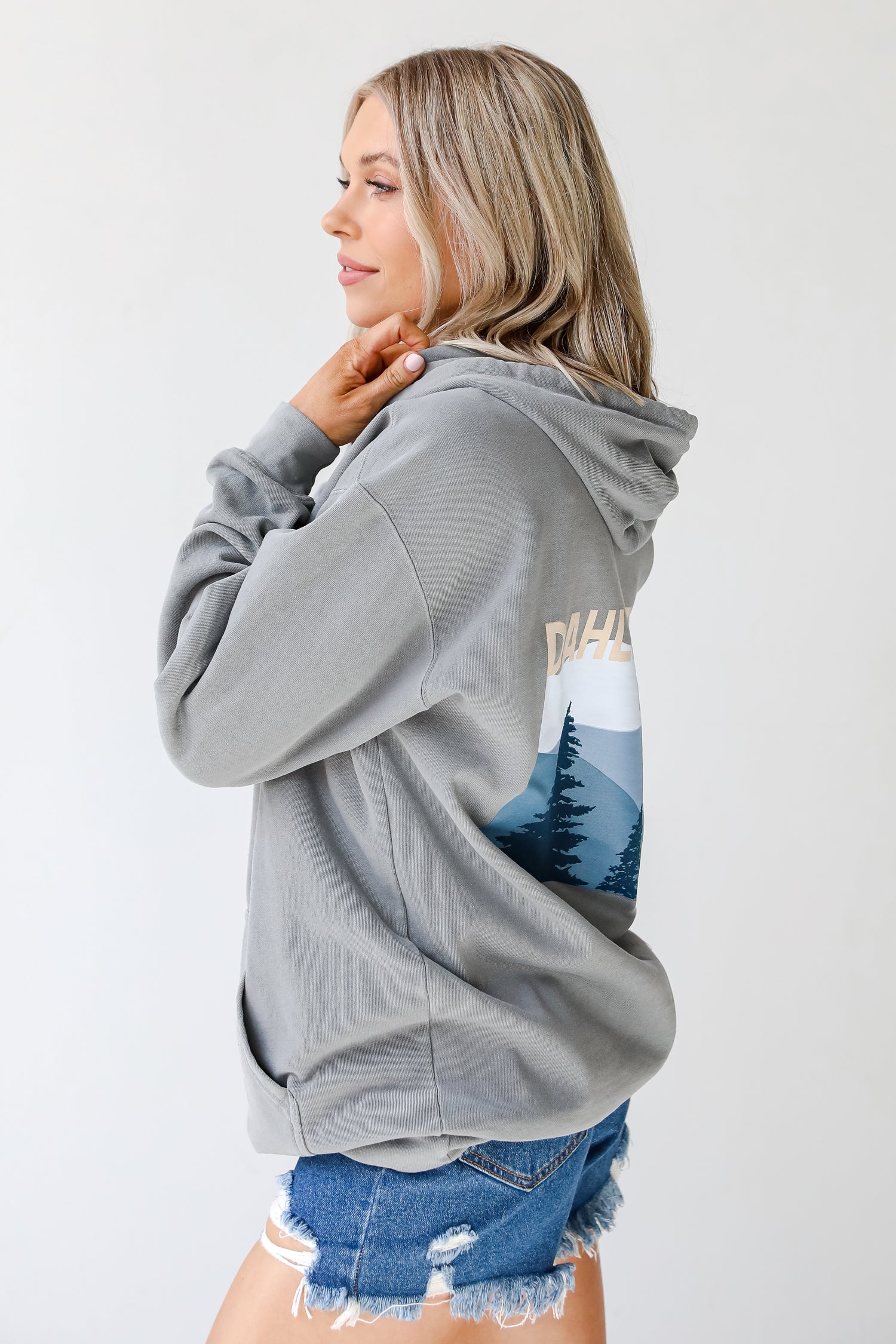 Grey Dahlonega Georgia Mountain Hoodie side view