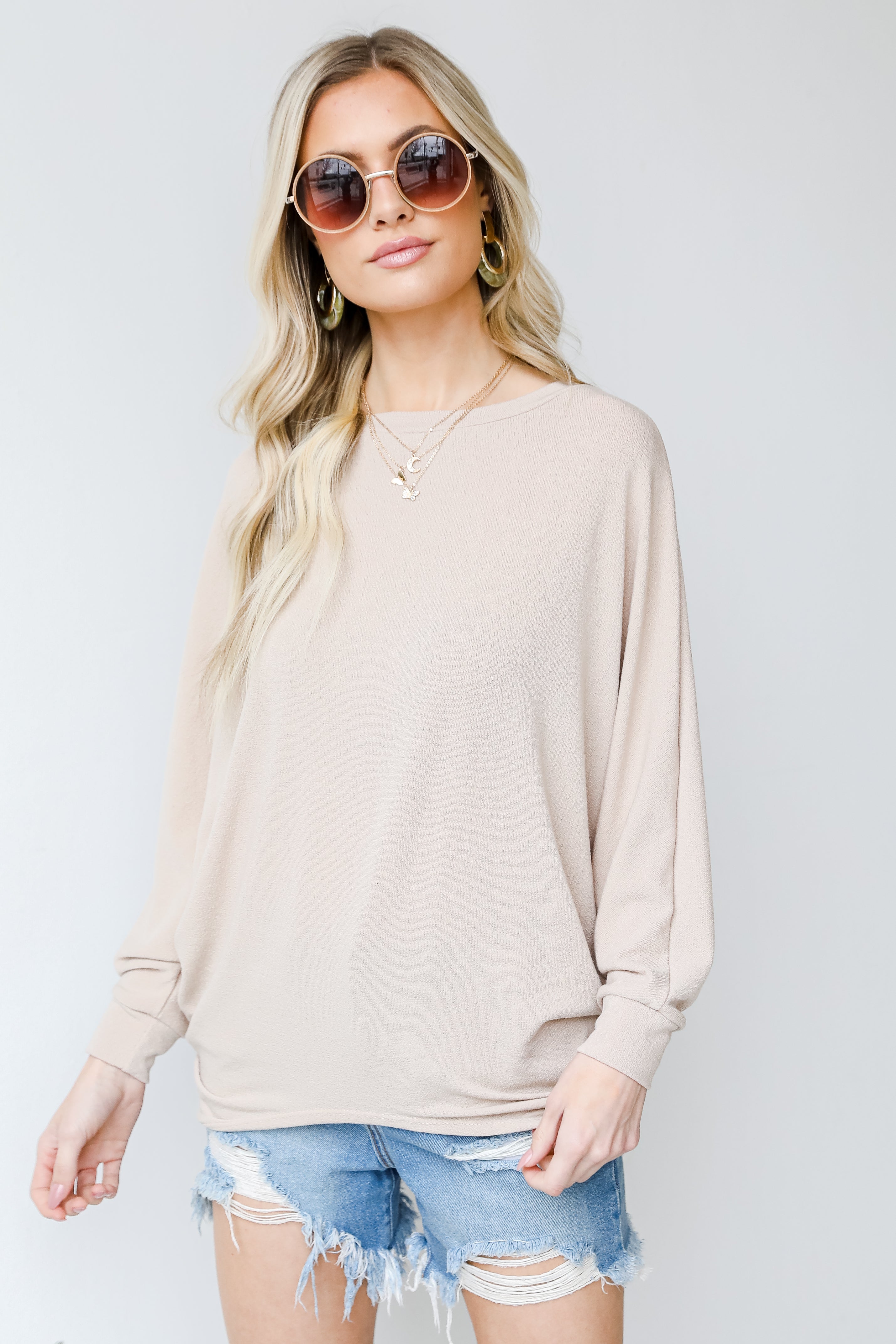 Knit Top in taupe front view