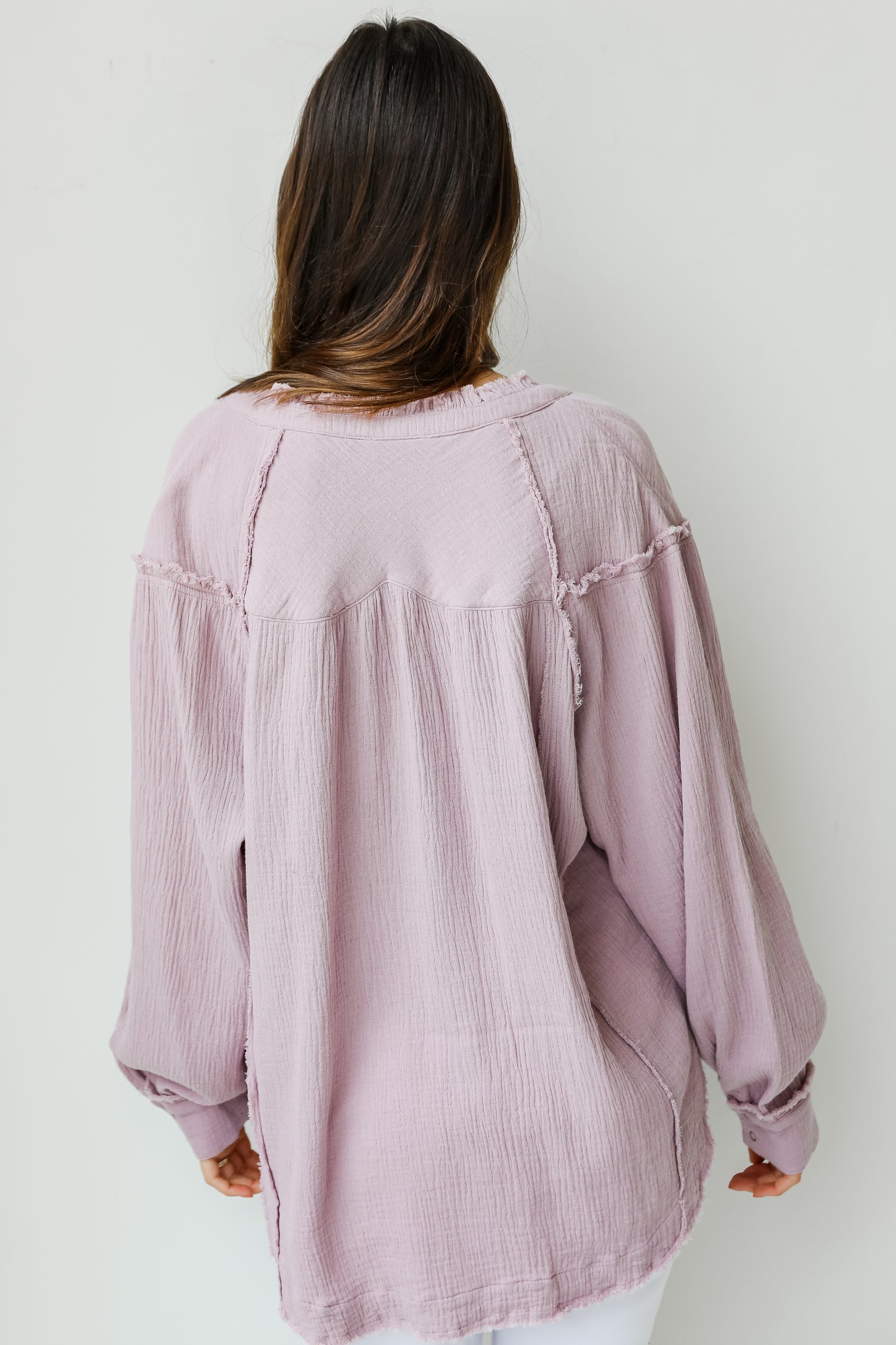 Linen Blouse in mauve back view