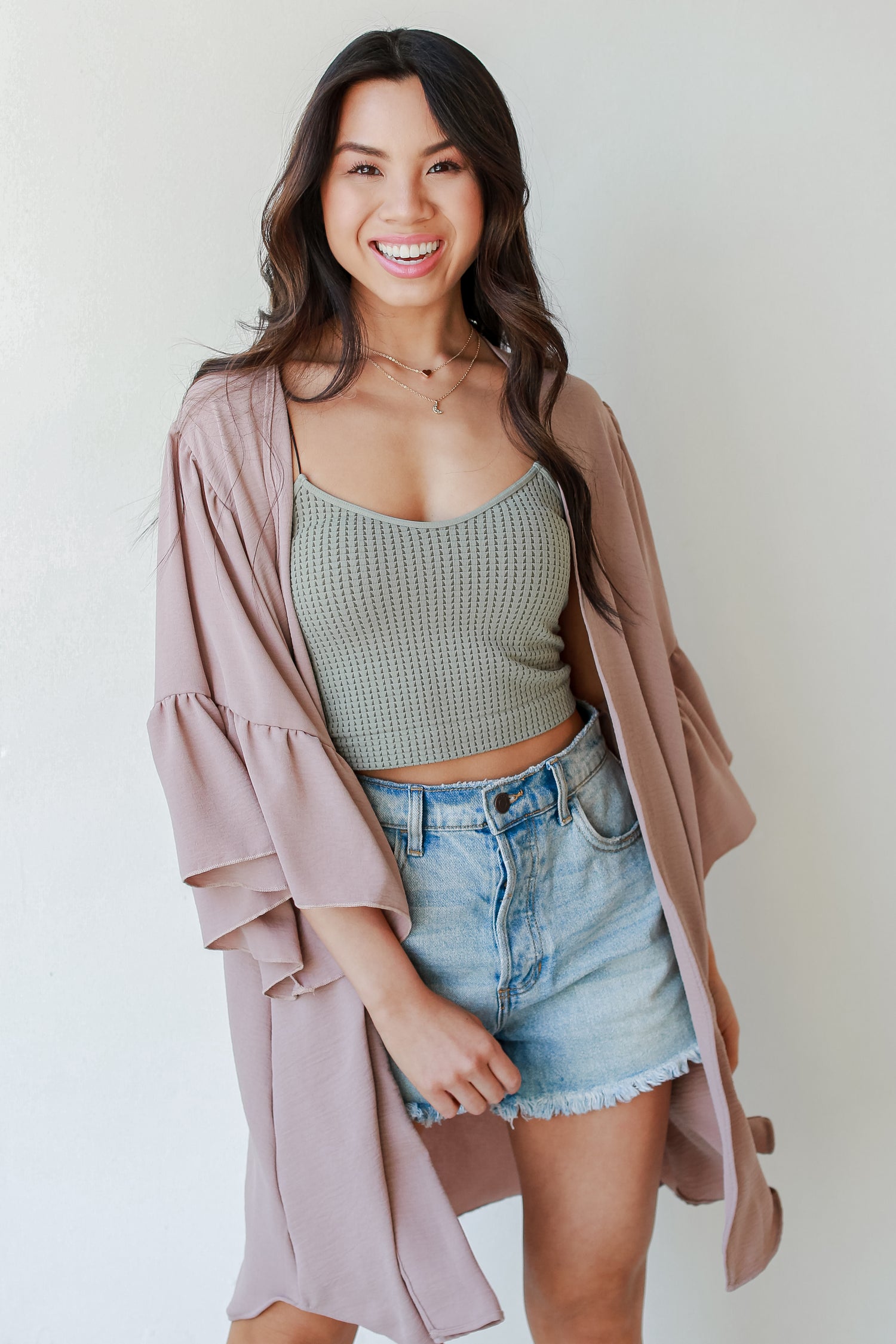 Ruffle Kimono in taupe