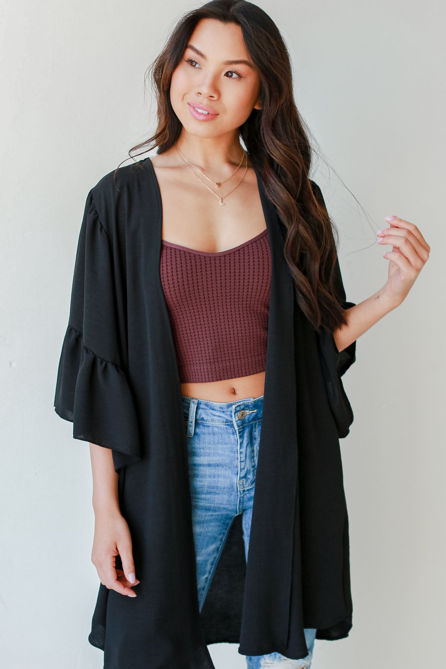 Ruffle Kimono in black